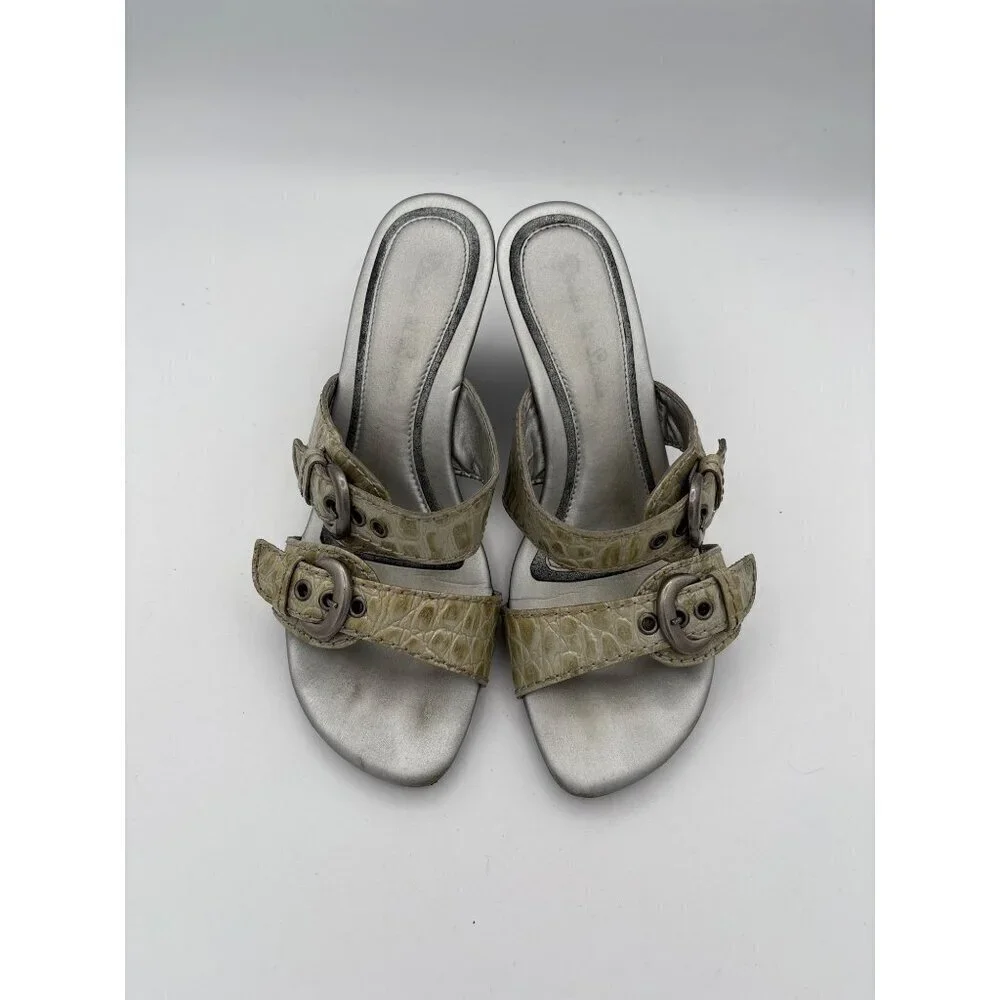Diego Di Lucca Womens 6.5 Crocodile Embossed Leather Wedge Sandals